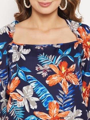 Floral Printed Puff Sleeve Blouson Top