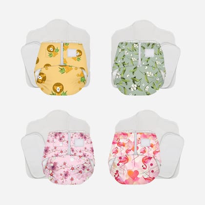 New Born Bliss Cloth Diapers with Soaker and Booster - Pack of 4