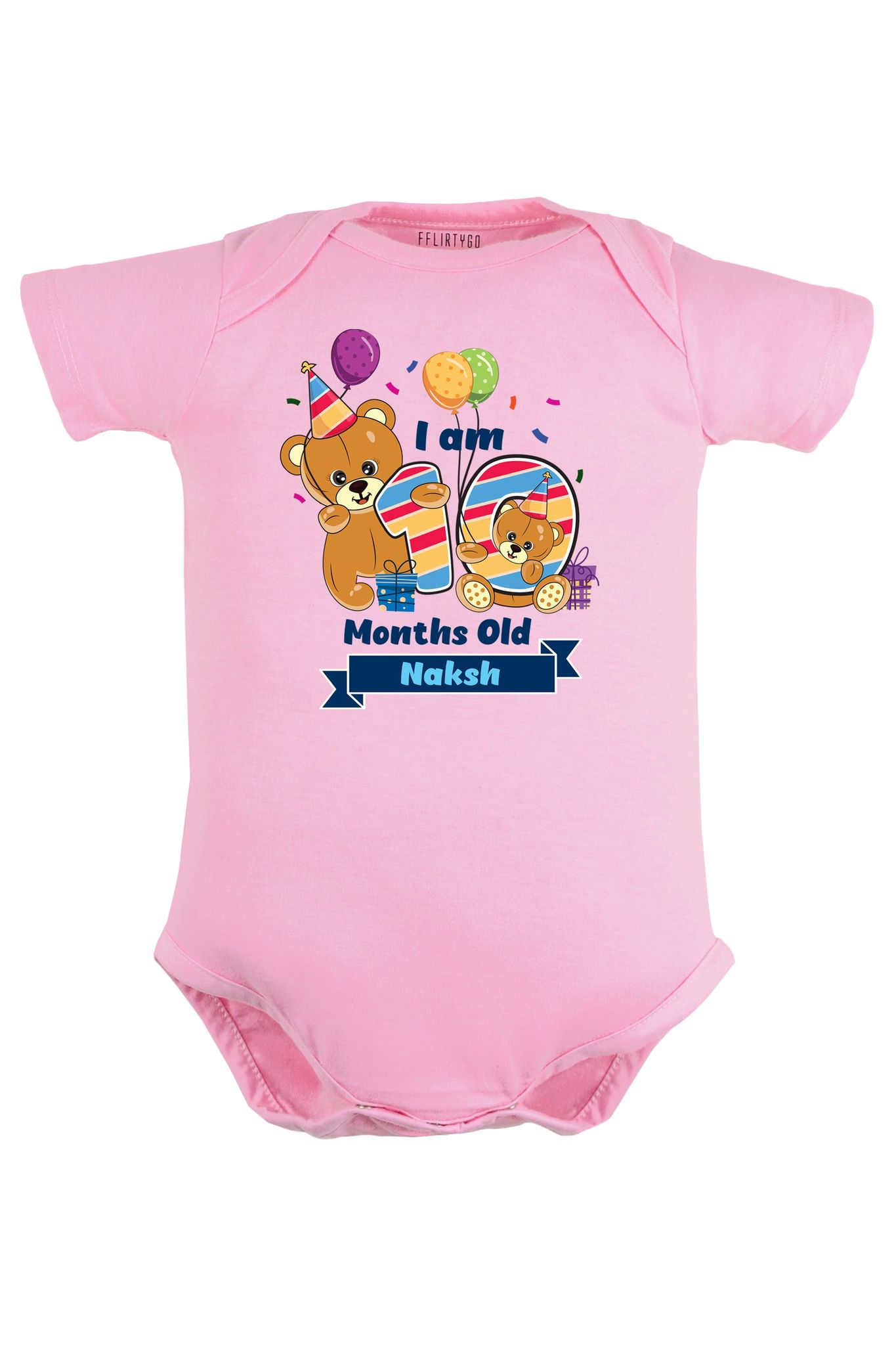 Ten Month Milestone Baby Romper | Onesies - Birthday Teddy w/ Custom Name-Pink / Baby Romper / 0-3 Months