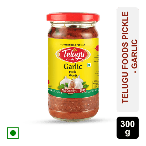 Telugu Foods Garlic Pickle, 300 gm Bottle