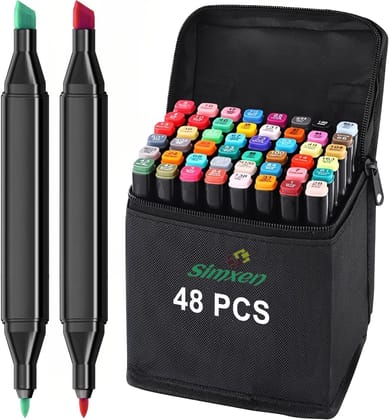 Alcohol Brush Markers, 48 Colors Art Markers Sketch Pens With Dual Tips Fine & Broad Chisel, Art Supplies For Coloring, Sketching, And Drawing With Marker Case