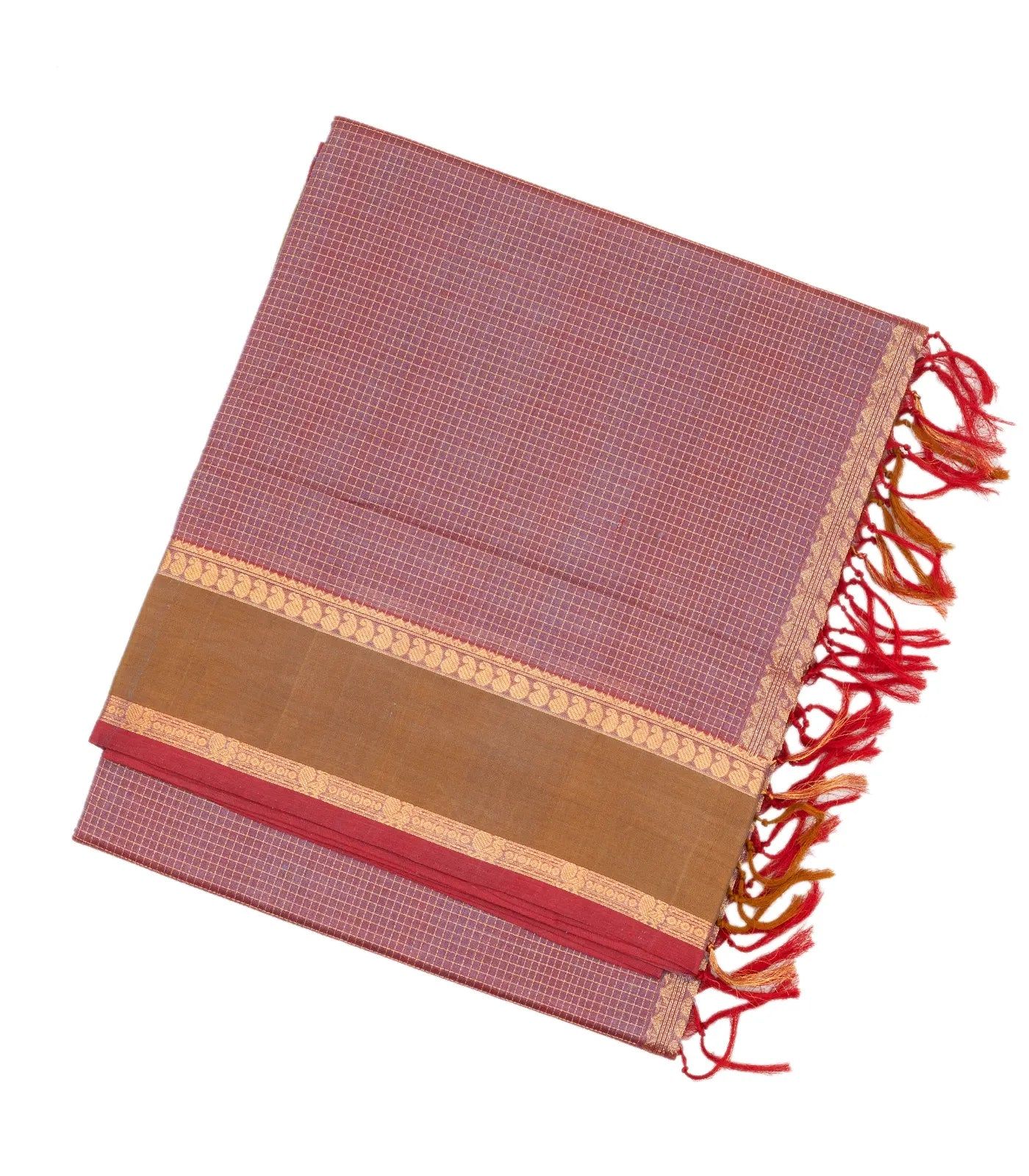 Dusty Pink Handloom Silk Cotton Saree With Checks-Dusty Pink