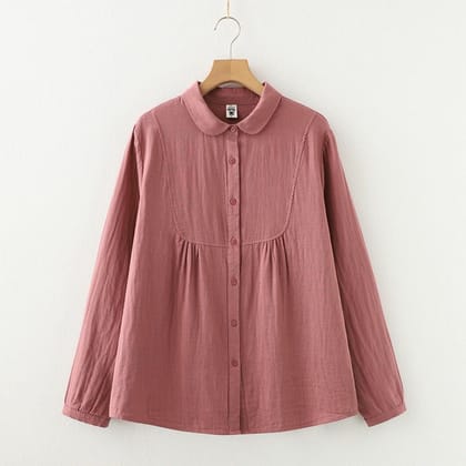 Pure Cotton Casual Wear Doll Collar Shirts-Brown / S