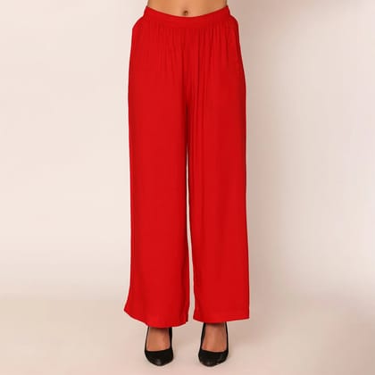Vami Women's Cotton Solid Palazzo Pants -Red Red S-M