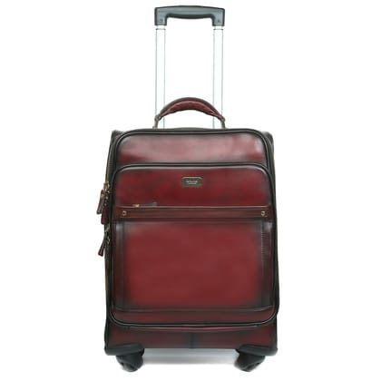 WINE LEATHER CABIN LUGGAGE TROLLEY BAG WITH 4 WHEEL (360 ROTATION)-FS
