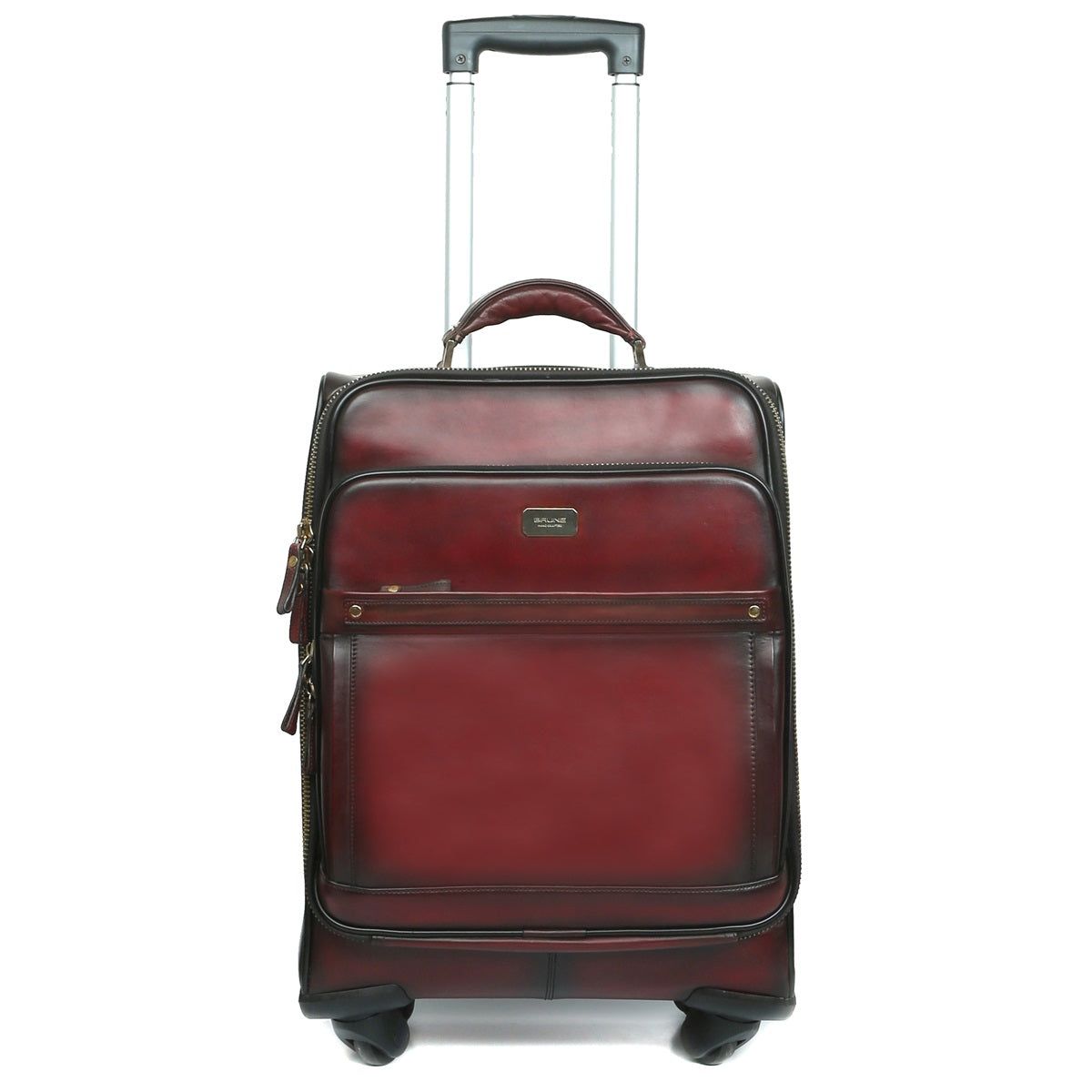 WINE LEATHER CABIN LUGGAGE TROLLEY BAG WITH 4 WHEEL (360 ROTATION)-FS