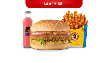 Jr Fried Chicken Burger Value Combo __ Classic Salted Fries (Regular),Gulaabo Pink Lemonade
