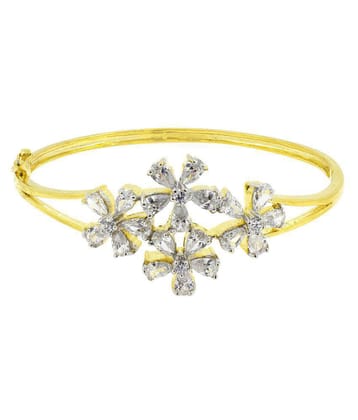 The Jewelbox Openable Flower Marquise American Diamond CZ Gold Plated Bangle Bracelet Kada - Adjustable