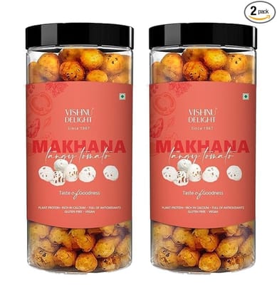 Vishnu Delight Tomato Treat Organic Roasted Makhana, (90g Each Pack of 2), Tangy Tomato Flavored - Perfect Snack for Those Who Love the Taste of Fresh Tomatoes