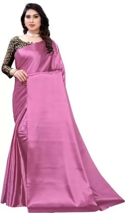 ANSH Womens Satin Solid Saree length (5.5m) & Blouse Piece Size (0.8m) (Pink)