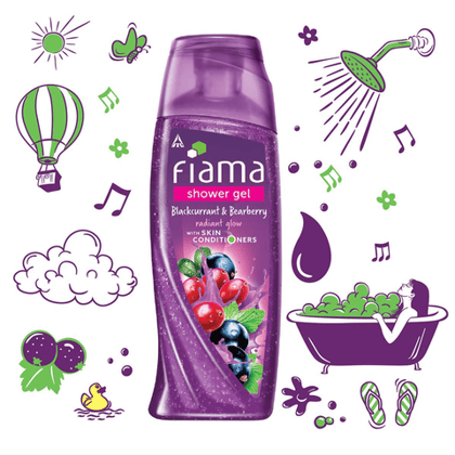 Fiama Shower Gel - Blackcurrant & Bearberry, Radiant Glow with Skin Conditioners, 250 ml Bottle