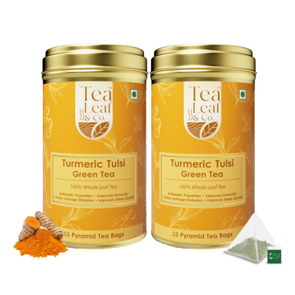 Turmeric Tulsi Green Tea AntiInflammatory & Immunity Boost Farm Fresh 30 Pyramid Tea Bags Pack of 2