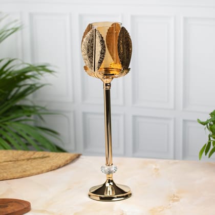 Luxurious Gold Leaf Candle Stand Set