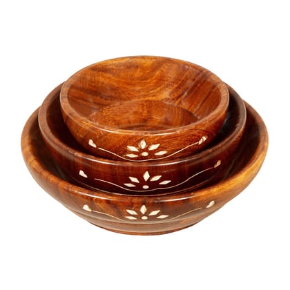 ADORN WORLD Wooden Bowls | Dry Fruit Bowl | Bowl Set Wooden | Bowls for Kitchen | Bowls for Snacks Set of 3 | Natural Handmade Bowls Sheesham Wood (Brown)