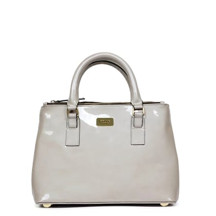 Women Fashion Tote Bag in Patent Beige Leather-FS