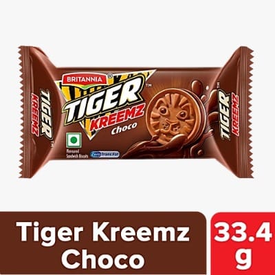 Britannia Tiger Kreemz Choco Flavoured Sandwich Biscuits, 33.4 g