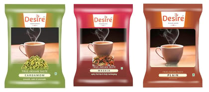 Desire Plain, Cardamom And Masala Flavoured Tea Instant premix Powder, 1 Kg Each - Pack of 3