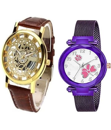 newmen - Brown Leather Analog Couples Watch