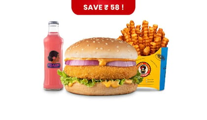 Veg United States of Punjab Burger Value Combo __ Classic Salted Fries (Regular),Gulaabo Pink Lemonade