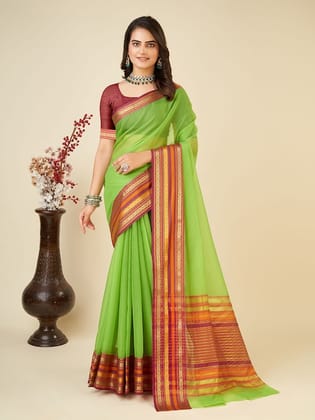 Ethnic Motifs Woven Design Zari Chanderi Saree