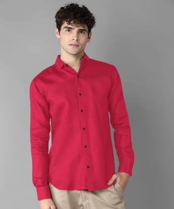 Rich Vesture Mens Red Color Poly Cotton Fabric Solid Regular fit Full Sleeve Casual And Semi Formal Wear With Apple Cutt Shirt For EveryDay (Pack of 1) (Size:- XL) - None