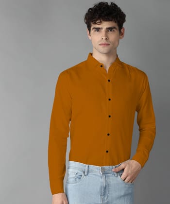 Rich Vesture Mens Mustard yellow Color Poly Cotton Fabric Solid Regular fit Full Sleeve Casual And Semi Formal Wear With Apple Cutt Shirt For EveryDay (Pack of 1) (Size:- L) - None