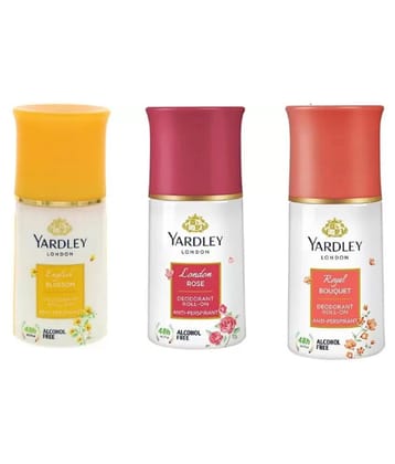 Yardley London English Blossom,Royal Bouquet,London Rose Deodorant Roll-on - For Men & Women  (150 ml each,  Pack of 3)