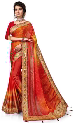 ANSH Womens Chiffon Bandhani Saree length (5.5m) & Blouse Piece Size (0.8m) (Multicolor)