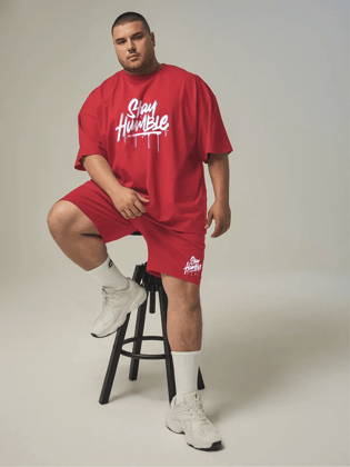 Stay Humble Cotton Mens T Shirt and Short Set (Plus Size)-XL