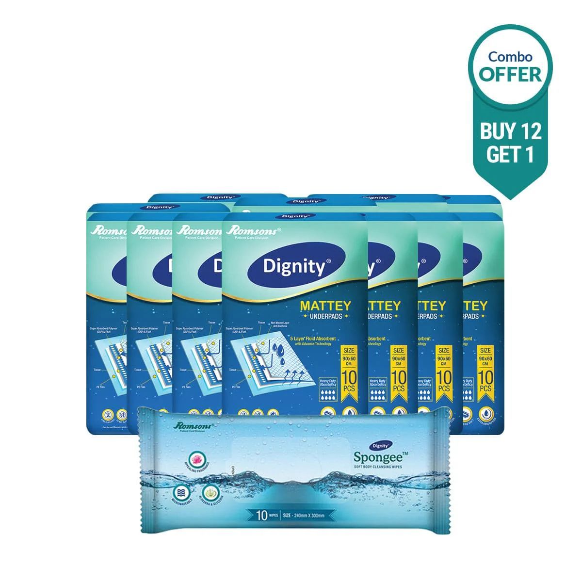 Dignity Mattey Disposable Underpads With  Spongee Body Wipes