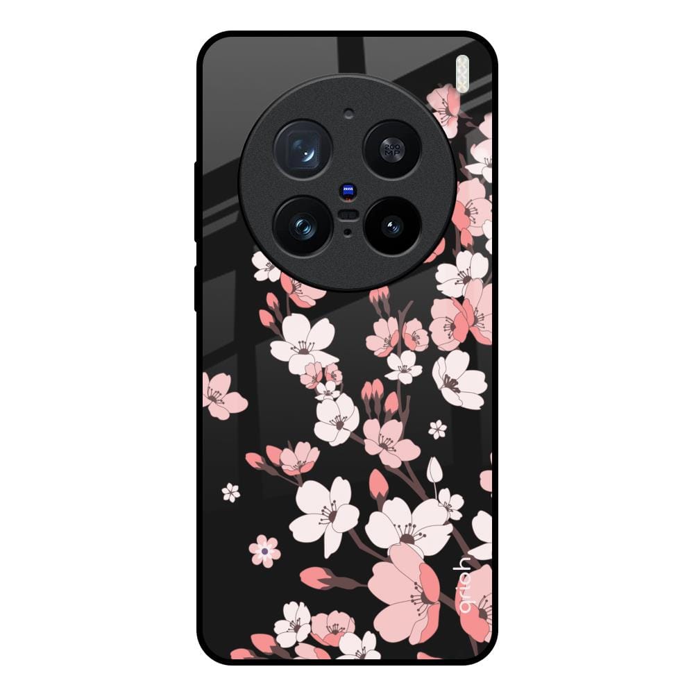 Black Cherry Blossom Glass Case for Vivo X200 Pro 5G