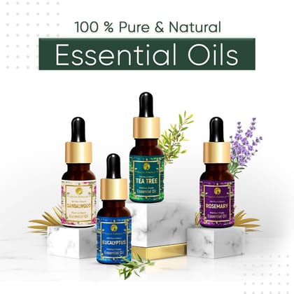 Regal Essence Tea Tree, Rosemary, Sandalwood & Eucalyptus Essential Oil For Healthy Skin, Face, Hair & Acne Care - 100% Organic Remedy For Dandruff & Stress 15 ML (Combo Pack of 4)