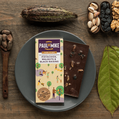 Paul & Mike 57% Dark Milk Pistachios Walnuts & Black Raisins Chocolate