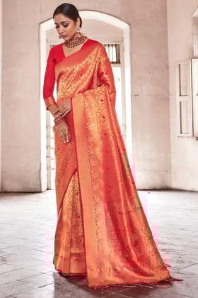 Persian Red Kanjivaram Silk Saree With Swaroski Work