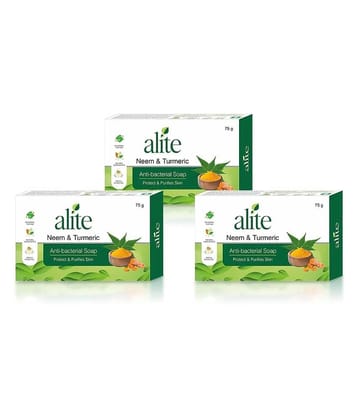 Alite Neem & Turmeric Anti-Bacterial Soap for Acne and Clear, Healthy Skin 75g ( Pack of 3 )
