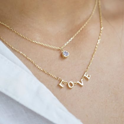 Layered Solitaire LOVE 18K Gold Plated Necklace