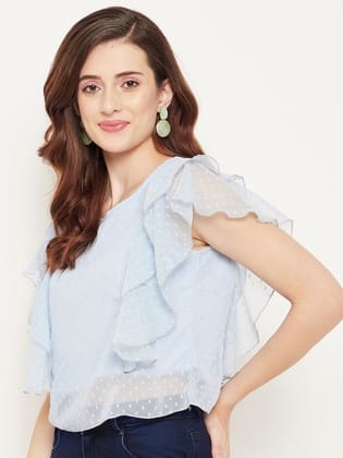 Women Red Ruffles Georgette Crop Top