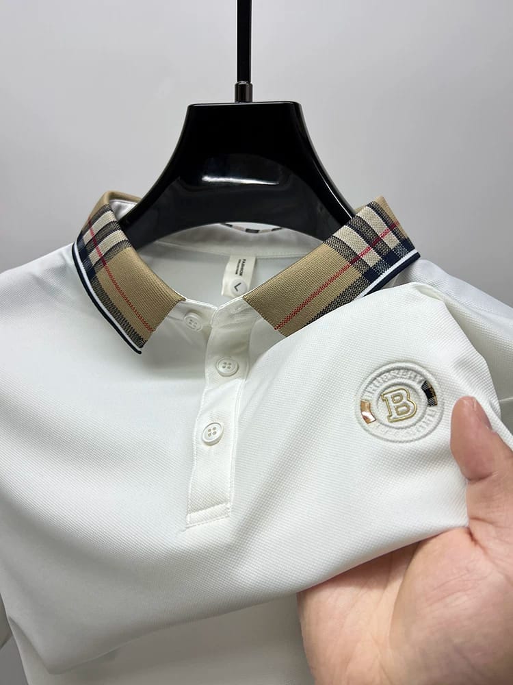 Heritage Plaid Emblem Polo T-Shirt-M / White