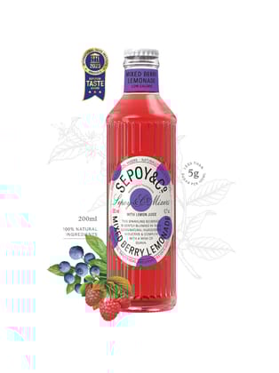 Sepoy & Co. Mixed Berry Lemonade, 200 ml - Pack of 12| Low Calorie | Premium Vodka Cosmopolitan Mixer | 100% Natural Ingredients | Premium Cocktail Mixer | Flavoured & Aerated Drink