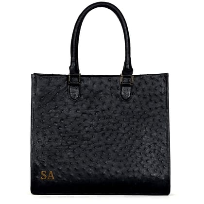 Personalized Large Hand Bag/Shopping Bag Black Real Ostrich Leather Button Closure-FS
