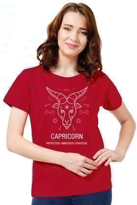 FflirtyGo Capricorn Sign Printed T-Shirt-S / Red