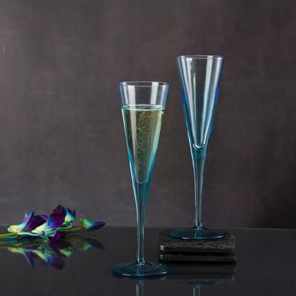 Pasabahce V-Line Champagne Blue Glass Transparent 150 ml in Set of 2 Pcs, Perfect fit for Wine/Champagne.