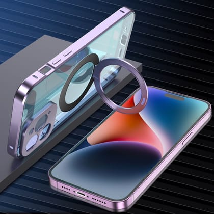 iPhone 14 Pro Metal Cover : [Front Screen Guard + Back Case] Magnetic Lock with MagSafe Stand-Purple