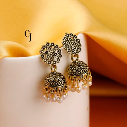 18K GOLD PLATED PEARL JHUMKI EARRING - LE 1107