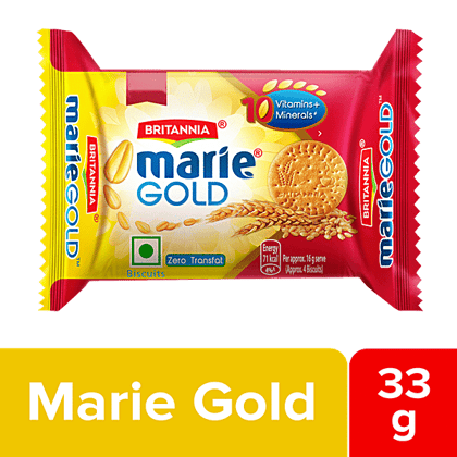 Britannia Marie Gold Biscuit - Crunchy, Light, Zero Trans Fat, Ready To Eat, 33 g Pouch