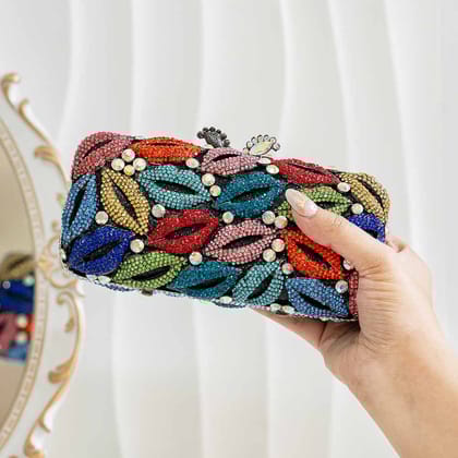 Luscious Lip Crystal Clutch Bag-Multi