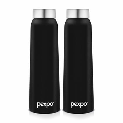 PEXPO Stainless Steel Fridge Water Bottle | 1000ml, Pack of 2, Knight Black, Vertigo | Eco-Friendly Water Bottle Suitable for Adults & Kids