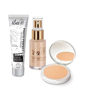 Iba Primer,Foundation,Compact Combo Ivory Fair , Long Lasting, Full Coverage Base Makeup, (Pack of 3)