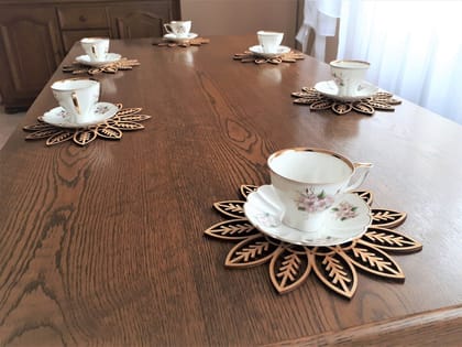 AmericanElm Set of 6 Wooden Flower Coaster For Dining Table, Kitchen decoration, Drink coasters-9.85 IN