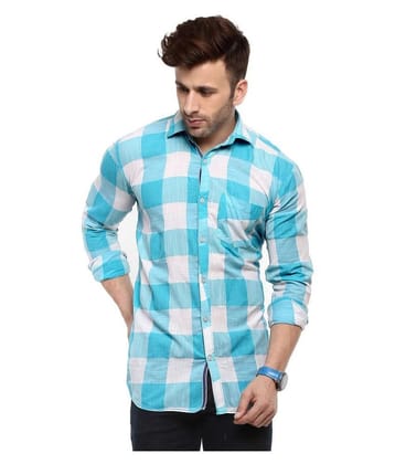 Hangup Cotton Slim Fit Checks Mens Casual Shirt - Blue ( Pack of 1 ) - None